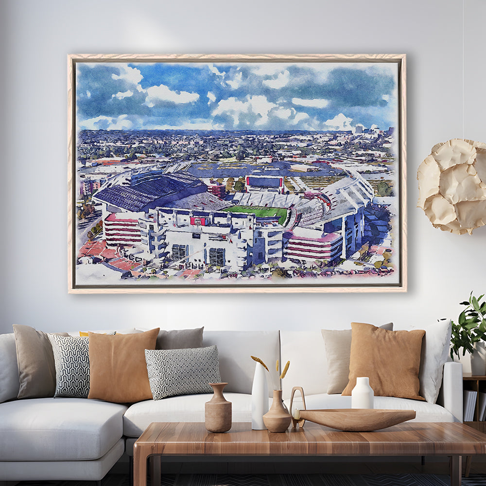 South Carolina Gamecocks, Williams Brice Painting Stadium Watercolor, Sport Gift Art, Framed Canvas Print Wall Art