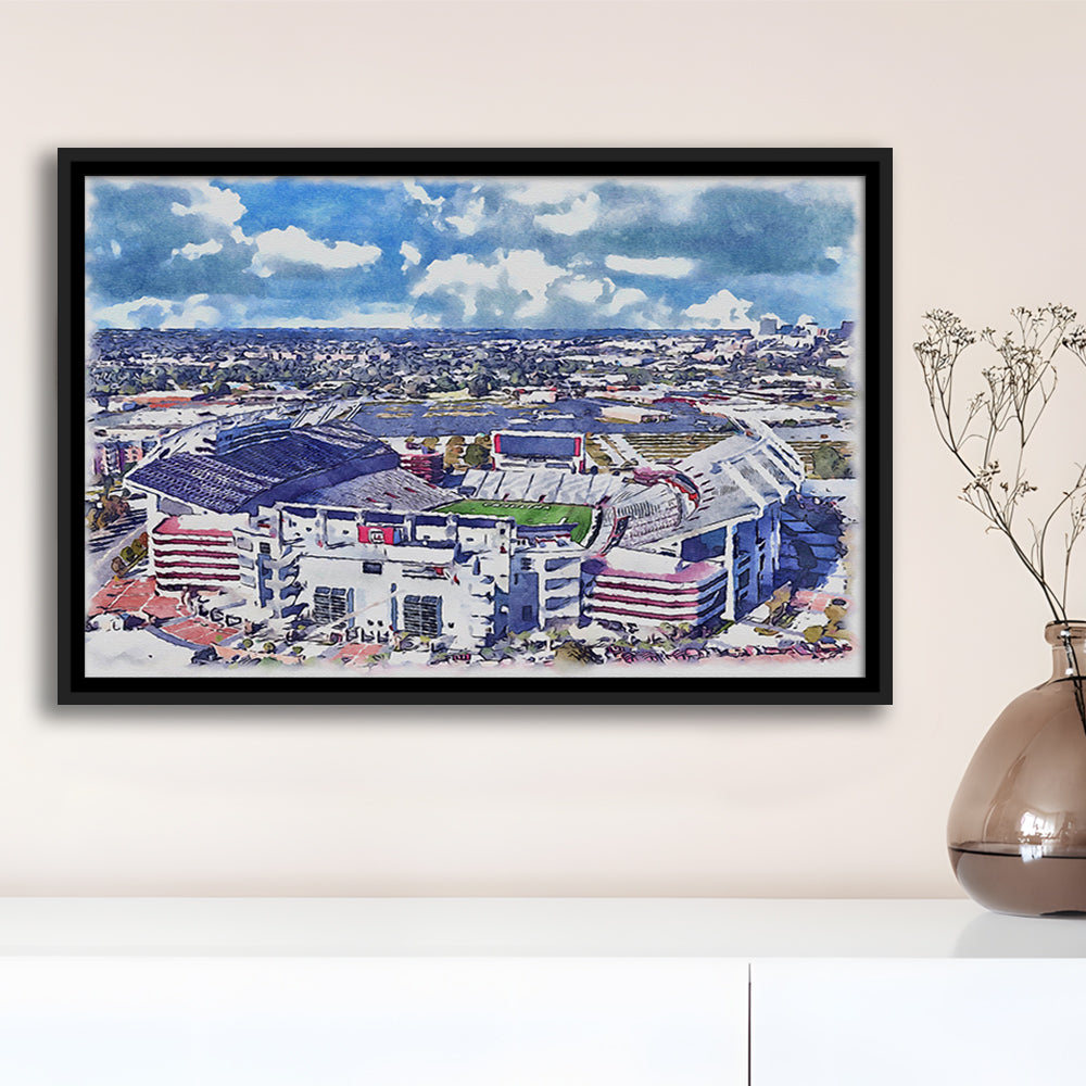 South Carolina Gamecocks, Williams Brice Painting Stadium Watercolor, Sport Gift Art, Framed Canvas Print Wall Art