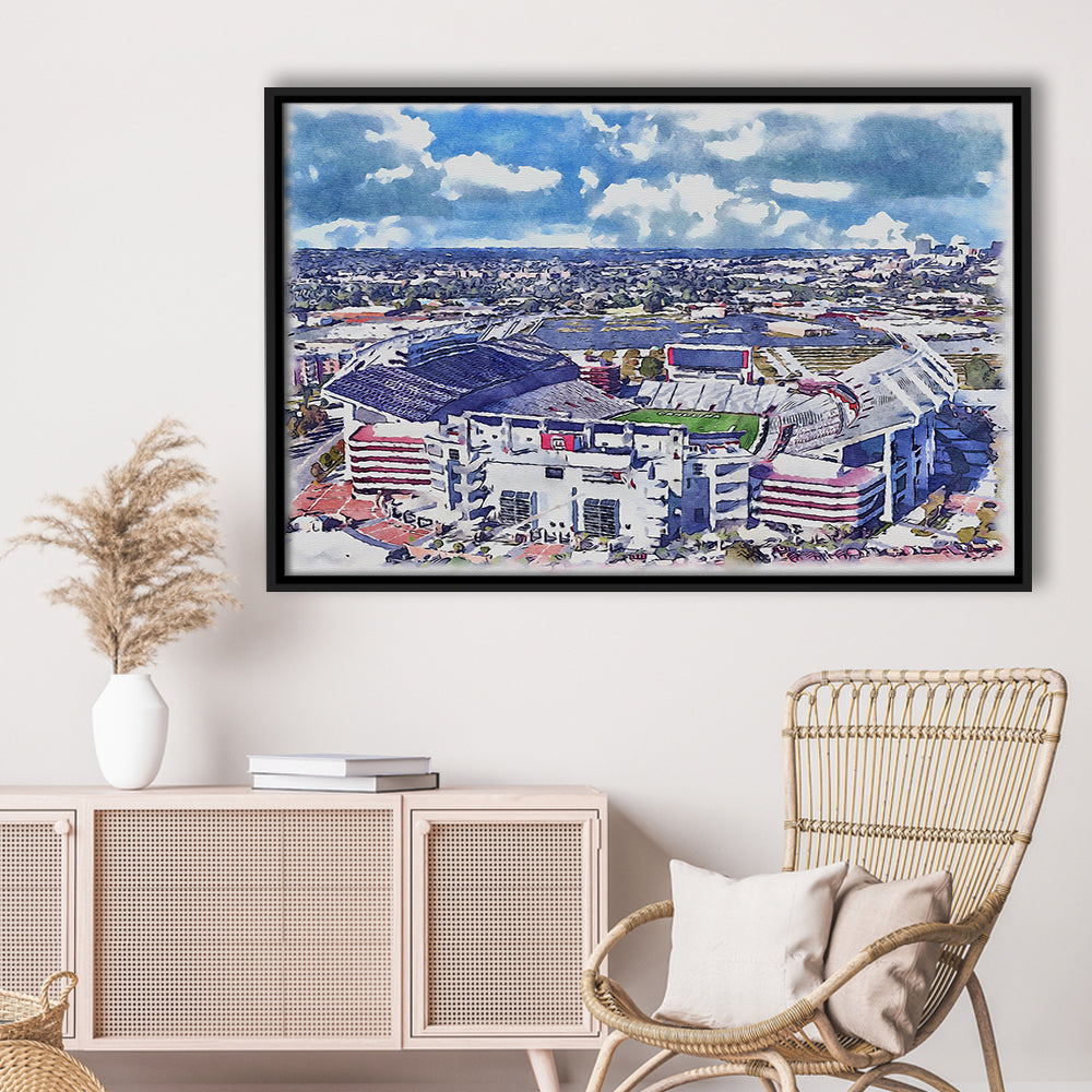 South Carolina Gamecocks, Williams Brice Painting Stadium Watercolor, Sport Gift Art, Framed Canvas Print Wall Art