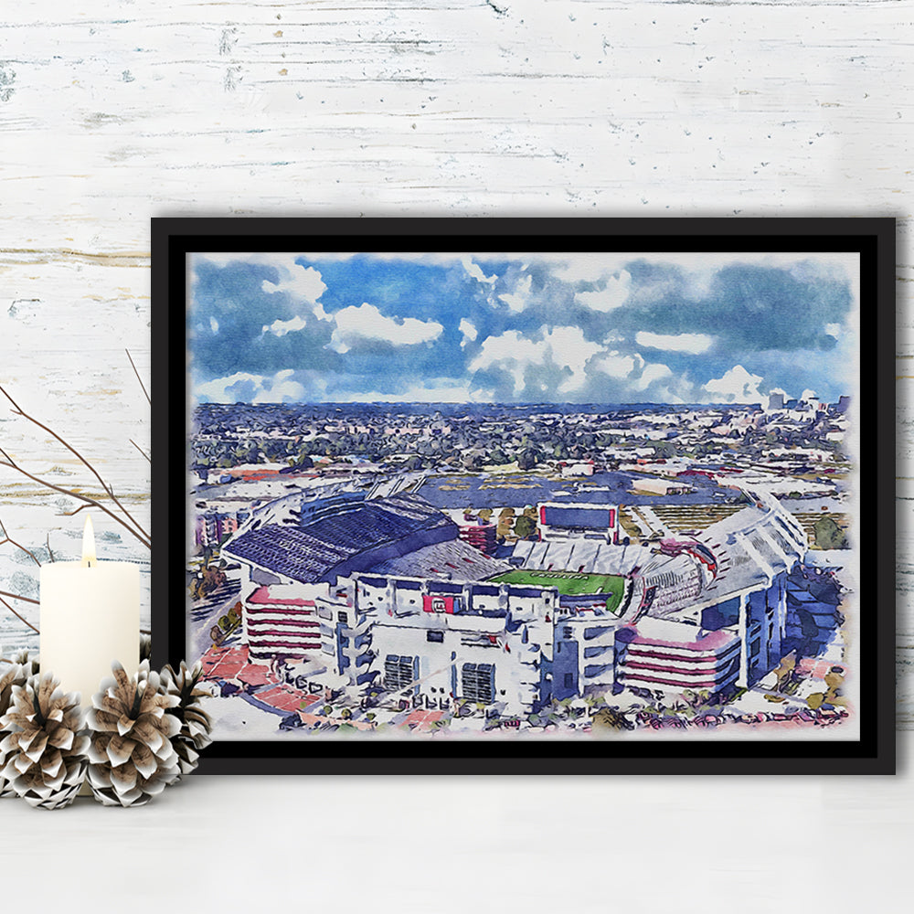 South Carolina Gamecocks, Williams Brice Painting Stadium Watercolor, Sport Gift Art, Framed Canvas Print Wall Art