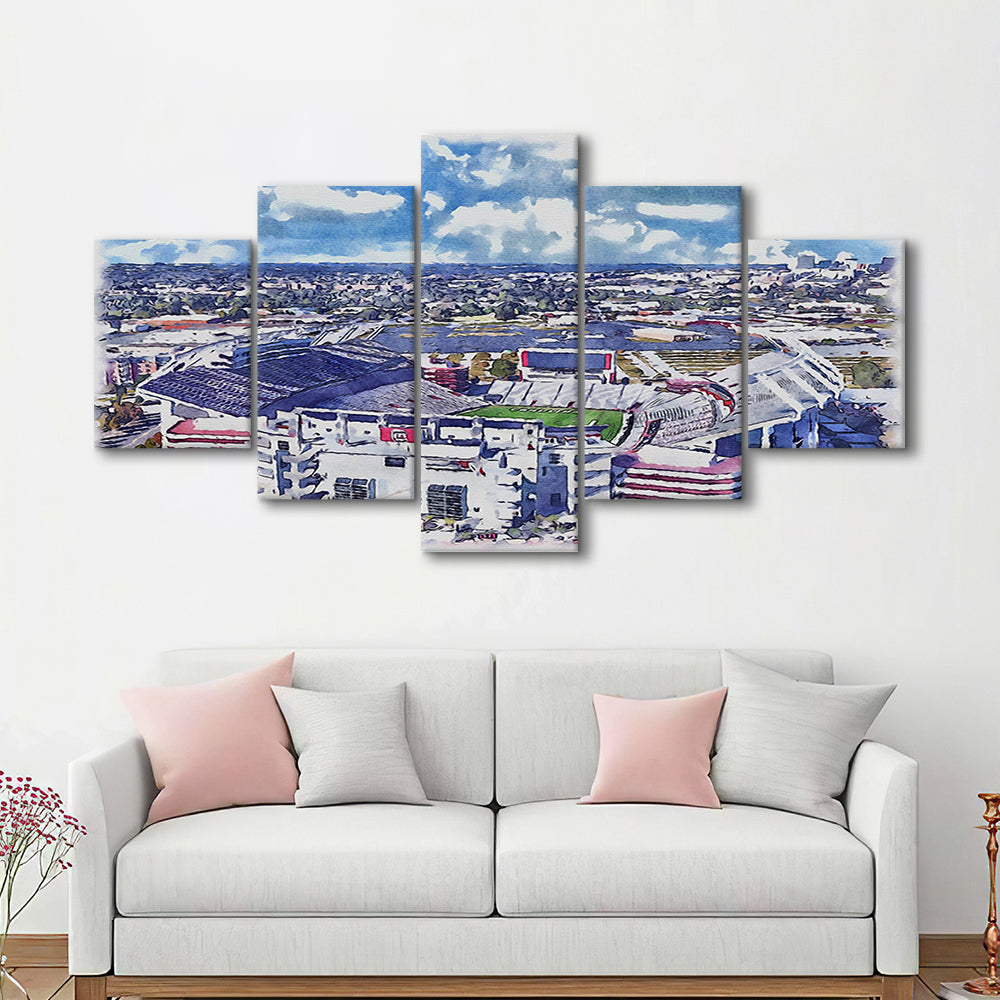South Carolina Gamecocks, Williams Brice Painting Stadium Watercolor, Sport Art, Mixed 5 Panel, Canvas Print Wall Art