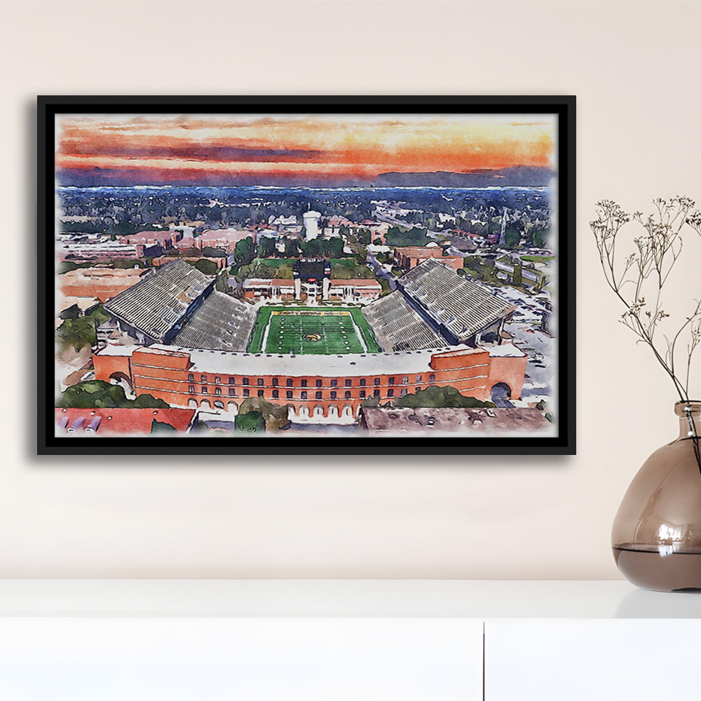 Southern Miss Golden Eagles -M M Roberts Stadium Watercolor, Sport Gift Art, Framed Canvas Print Wall Art
