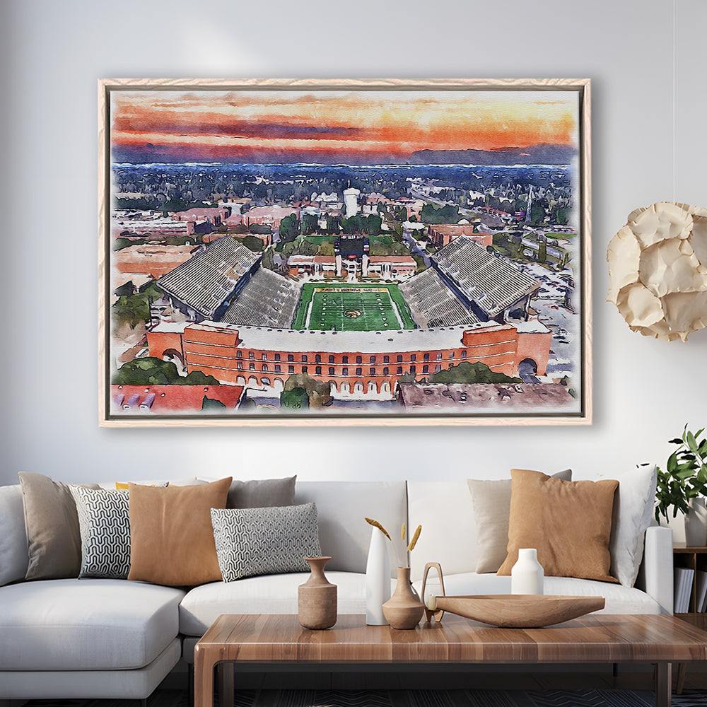 Southern Miss Golden Eagles -M M Roberts Stadium Watercolor, Sport Gift Art, Framed Canvas Print Wall Art