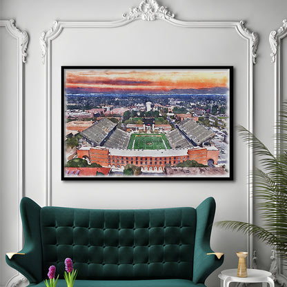 Southern Miss Golden Eagles -M M Roberts Painting Stadium Watercolor100, Sport Gift Art, Framed Art Print Wall Decor