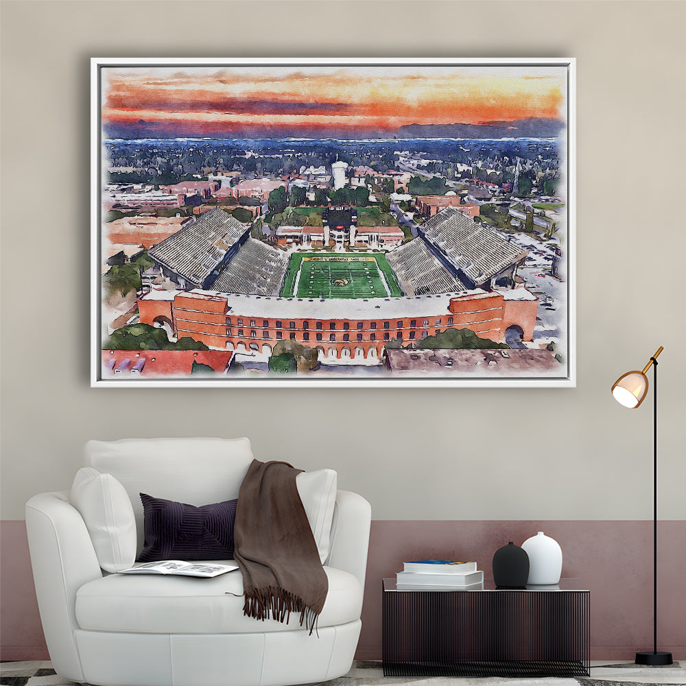 Southern Miss Golden Eagles -M M Roberts Painting Stadium Watercolor, Sport Gift Art, Framed Canvas Print Wall Art