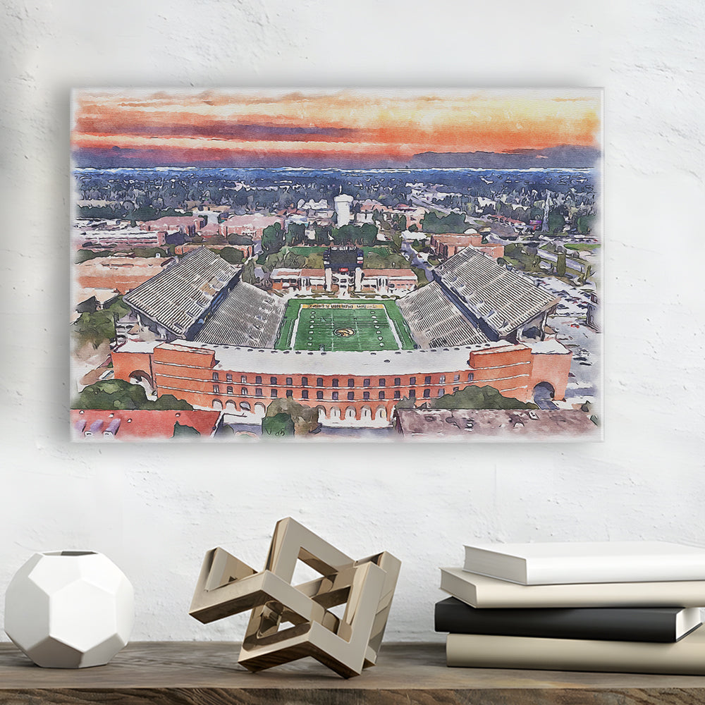 Southern Miss Golden Eagles -M M Roberts Painting Stadium Watercolor, Sport Art, Gifts for him, Canvas Print Wall Art