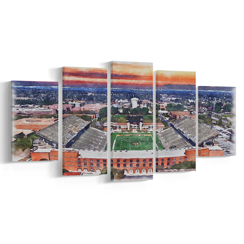 Southern Miss Golden Eagles -M M Roberts Painting Stadium Watercolor, Sport Art, Mixed 5 Panel, Canvas Print Wall Art