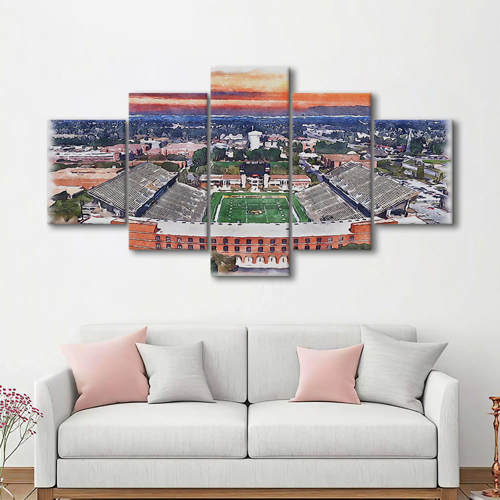 Southern Miss Golden Eagles -M M Roberts Painting Stadium Watercolor, Sport Art, Mixed 5 Panel, Canvas Print Wall Art
