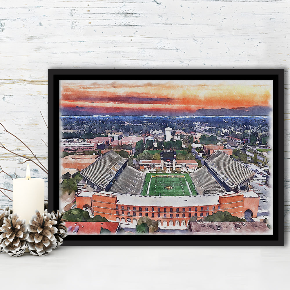 Southern Miss Golden Eagles -M M Roberts Painting Stadium Watercolor, Sport Gift Art, Framed Canvas Print Wall Art