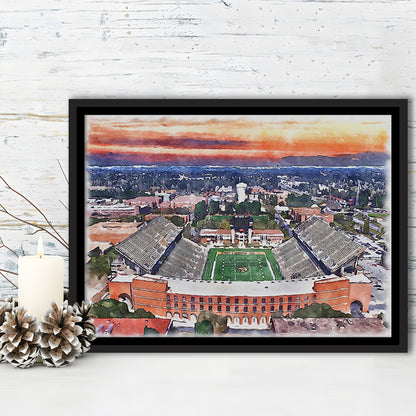 Southern Miss Golden Eagles -M M Roberts Painting Stadium Watercolor, Sport Gift Art, Framed Canvas Print Wall Art