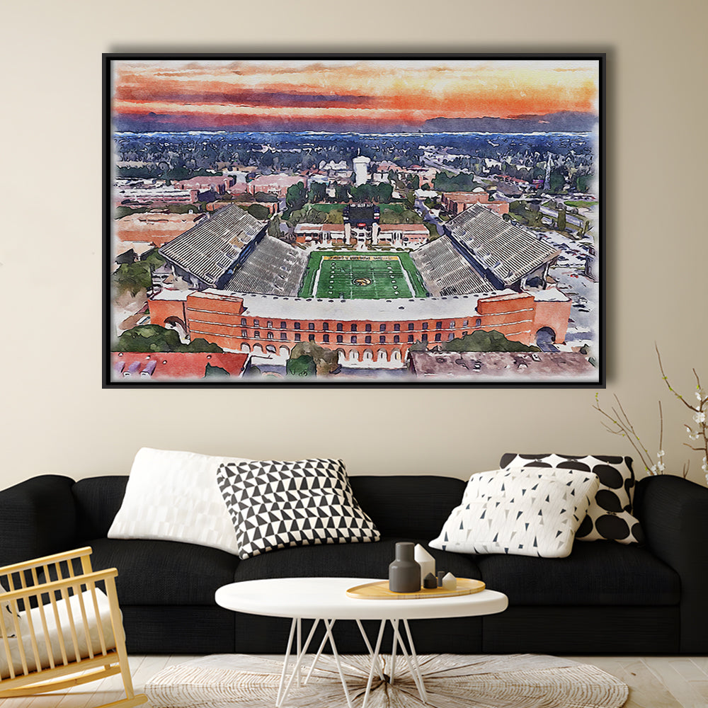 Southern Miss Golden Eagles -M M Roberts Painting Stadium Watercolor, Sport Gift Art, Framed Canvas Print Wall Art