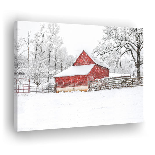Southern red barn in the snow, Cavas Print Wall Art Hom Decor
