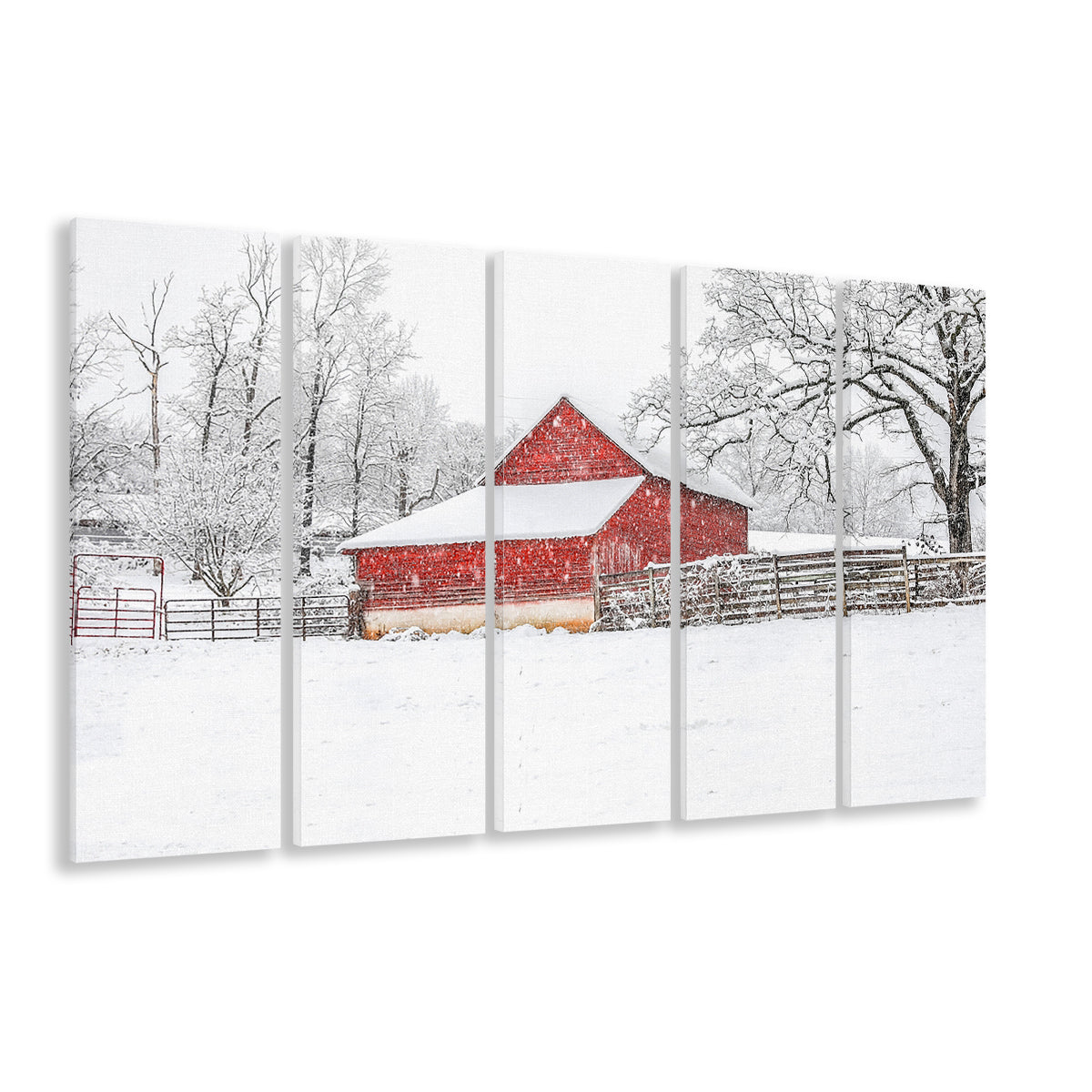 Southern red barn in the snow, 5 Piece B Extra Large Cavas Print Wall Art Decor