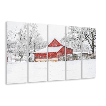 Southern red barn in the snow, 5 Piece B Extra Large Cavas Print Wall Art Decor