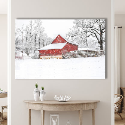 Southern red barn in the snow, Cavas Print Wall Art Hom Decor