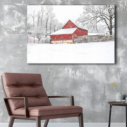 Southern red barn in the snow, Cavas Print Wall Art Hom Decor