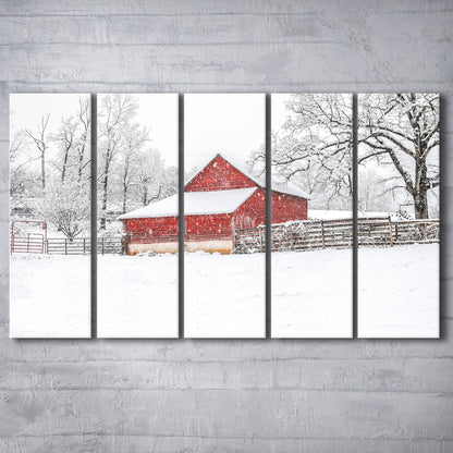 Southern red barn in the snow, 5 Piece B Extra Large Cavas Print Wall Art Decor