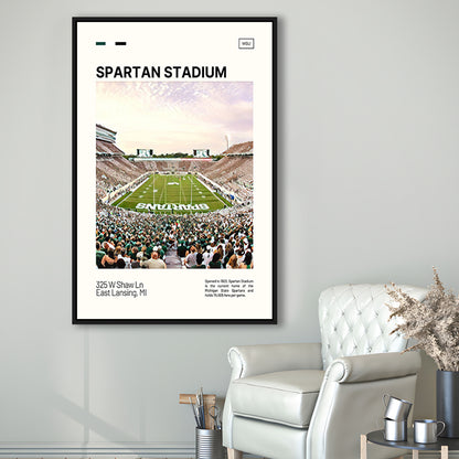Spartan Stadium Print, Michigan State Spartans Stadium Canvas Art, Man Cave Gift, Floating Framed Canvas Print Wall Art