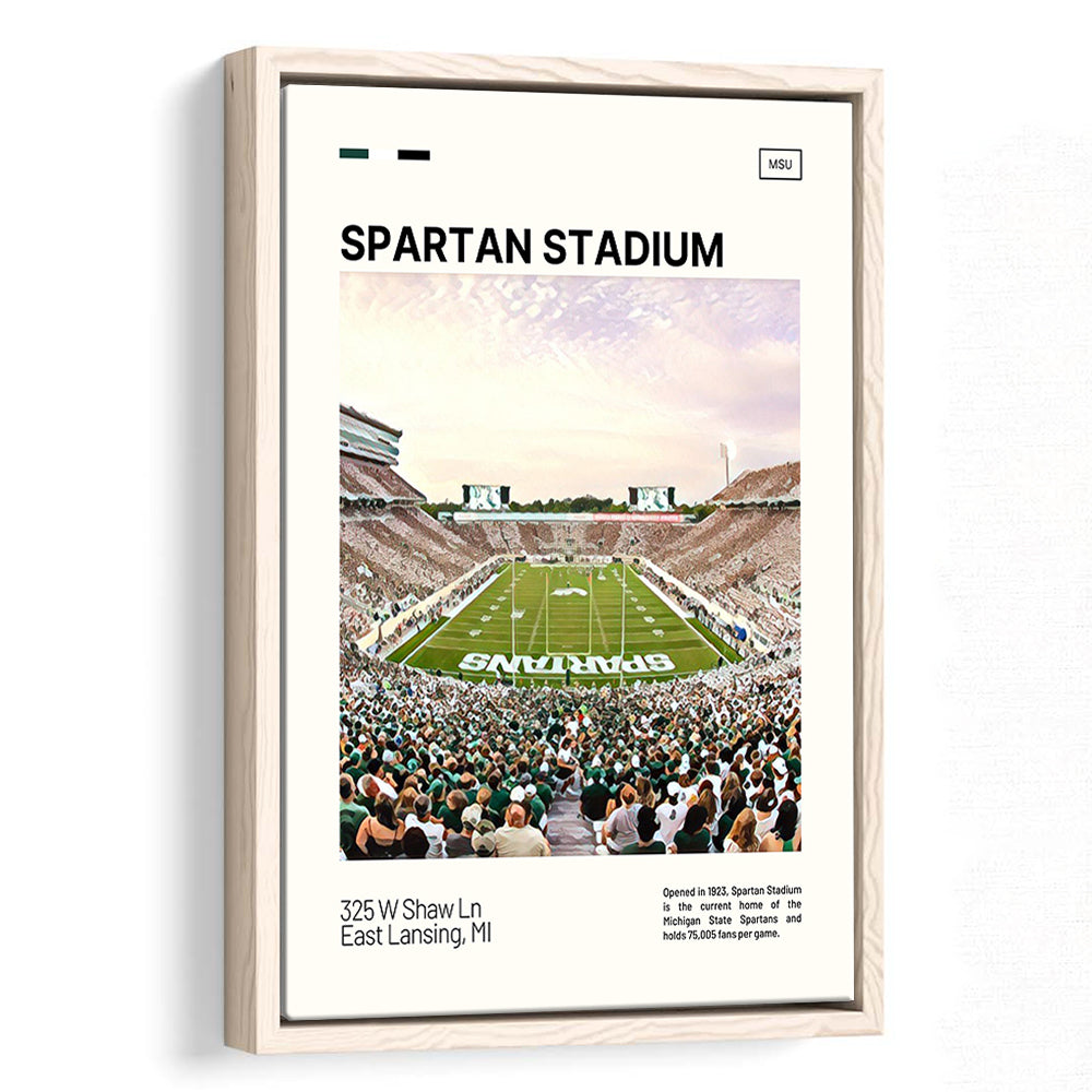 Spartan Stadium Print, Michigan State Spartans Stadium Canvas Art, Man Cave Gift, Floating Framed Canvas Print Wall Art
