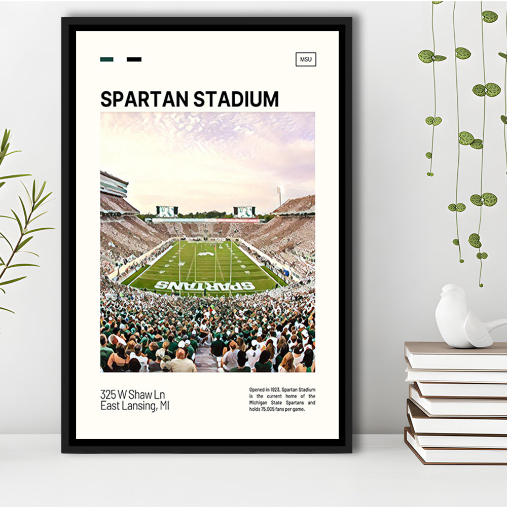Spartan Stadium Print, Michigan State Spartans Stadium Canvas Art, Man Cave Gift, Floating Framed Canvas Print Wall Art