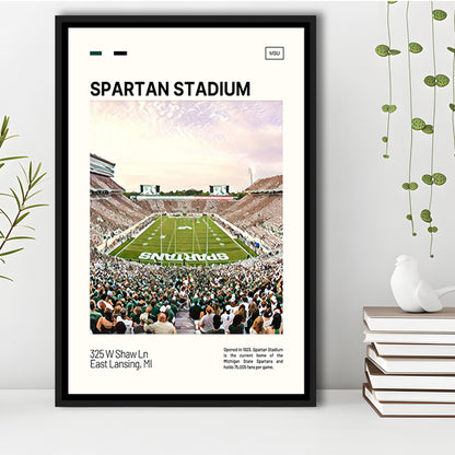 Spartan Stadium Print, Michigan State Spartans Stadium Canvas Art, Man Cave Gift, Floating Framed Canvas Print Wall Art