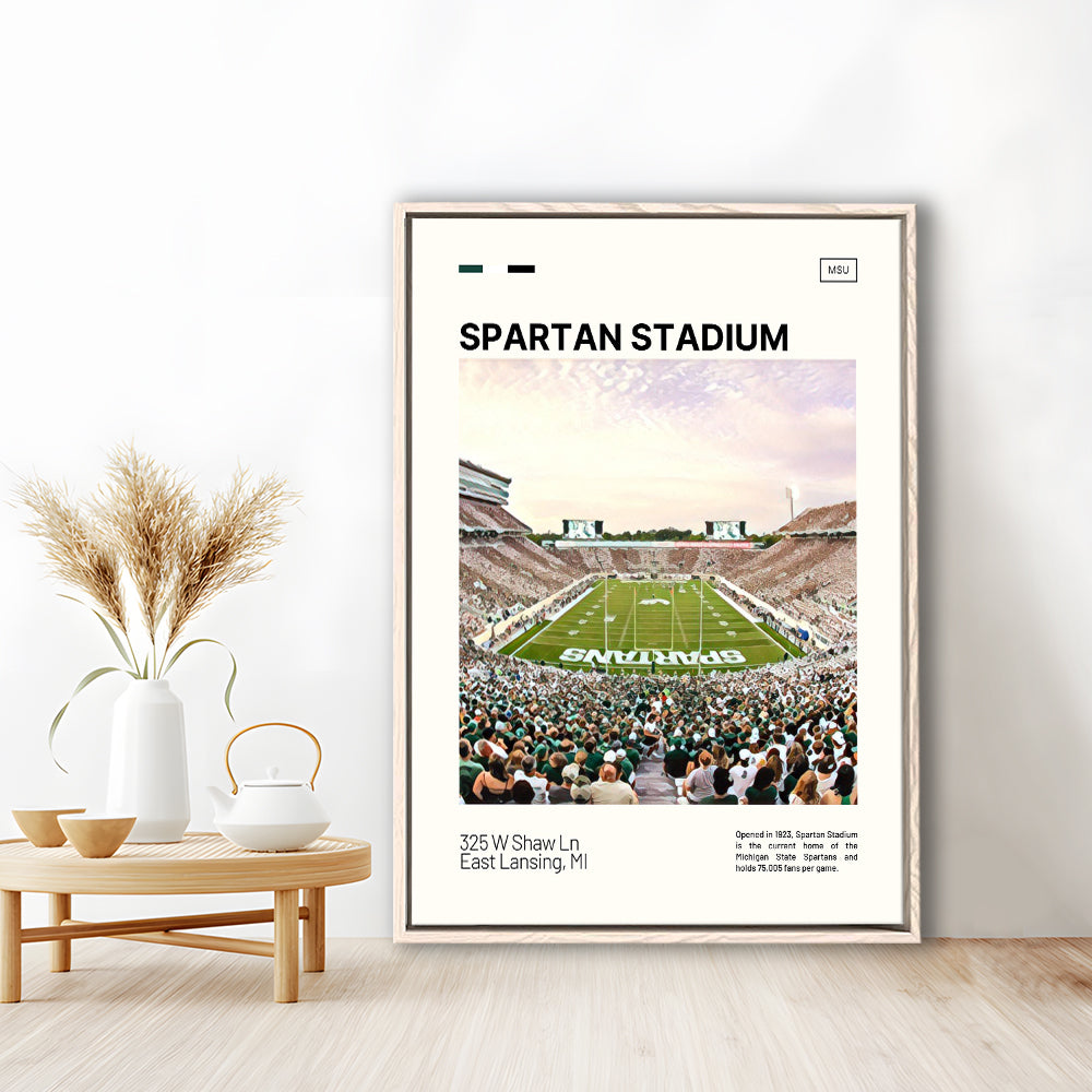 Spartan Stadium Print, Michigan State Spartans Stadium Canvas Art, Man Cave Gift, Floating Framed Canvas Print Wall Art