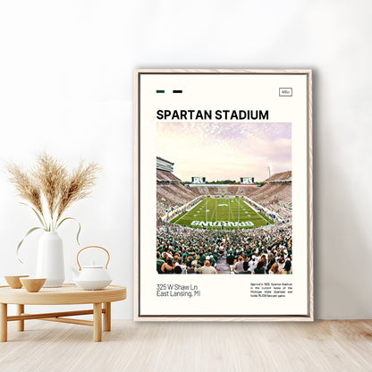 Spartan Stadium Print, Michigan State Spartans Stadium Canvas Art, Man Cave Gift, Floating Framed Canvas Print Wall Art