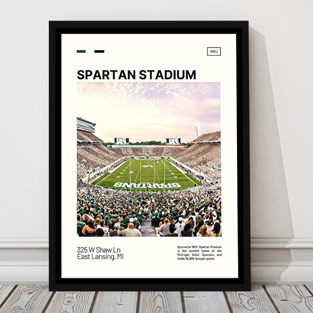 Spartan Stadium Print, Michigan State Spartans Stadium Canvas Art, Man Cave Gift, Floating Framed Canvas Print Wall Art