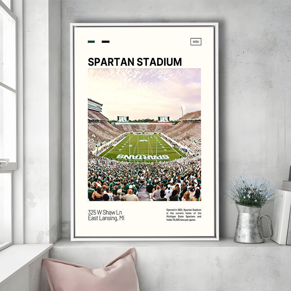 Spartan Stadium Print, Michigan State Spartans Stadium Canvas Art, Man Cave Gift, Floating Framed Canvas Print Wall Art