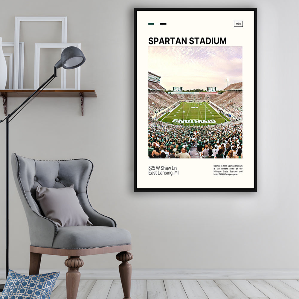 Spartan Stadium Print, Michigan State Spartans Stadium Canvas Art, Man Cave Gift, Floating Framed Canvas Print Wall Art