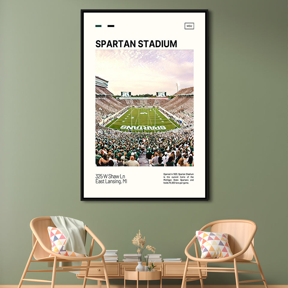 Spartan Stadium Print, Michigan State Spartans Stadium Canvas Art, Man Cave Gift, Floating Framed Canvas Print Wall Art