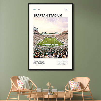 Spartan Stadium Print, Michigan State Spartans Stadium Canvas Art, Man Cave Gift, Floating Framed Canvas Print Wall Art