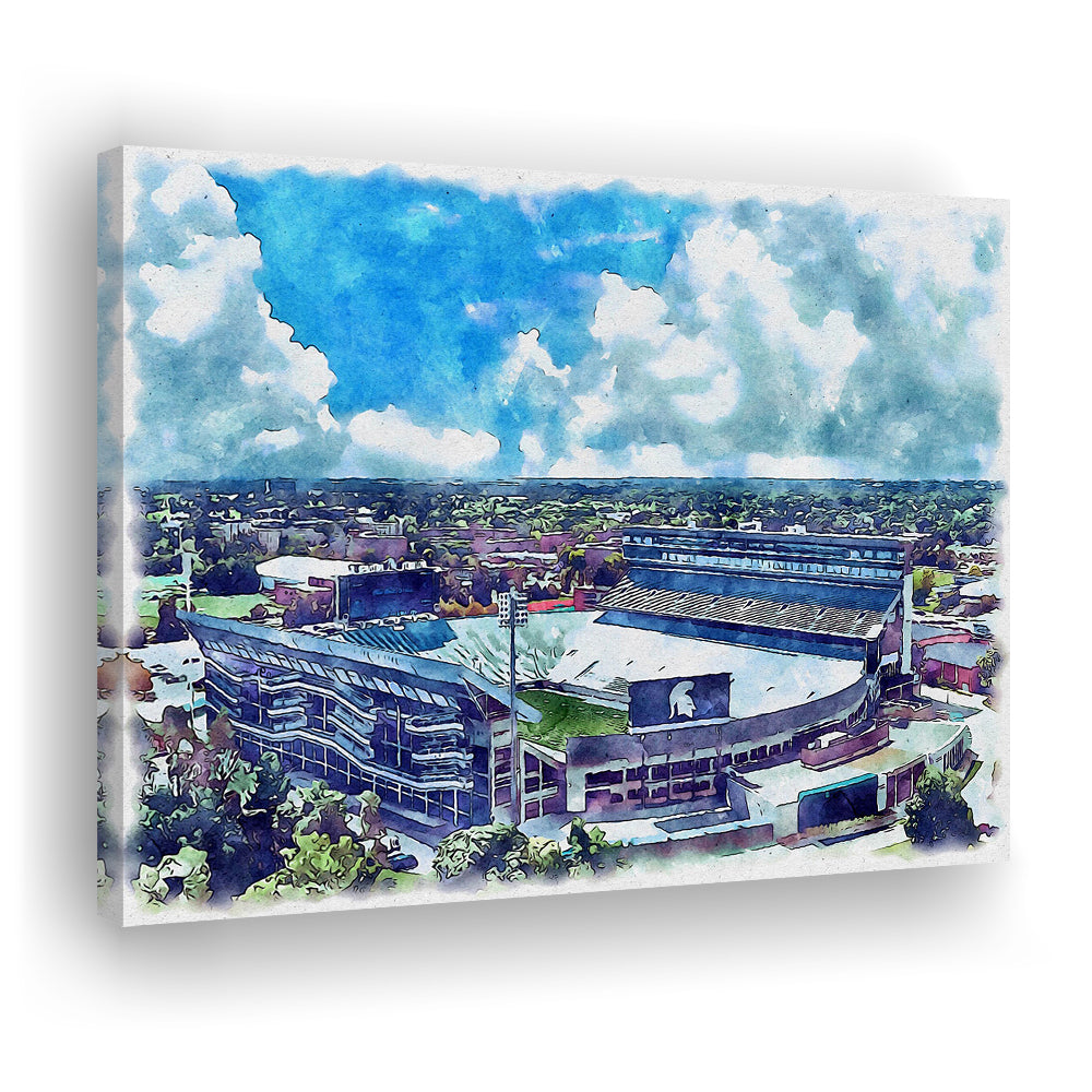 Spartan Painting Stadium Watercolor, East Lansing Michigan Watercolor, Sport Art, Gifts for him, Canvas Print Wall Art