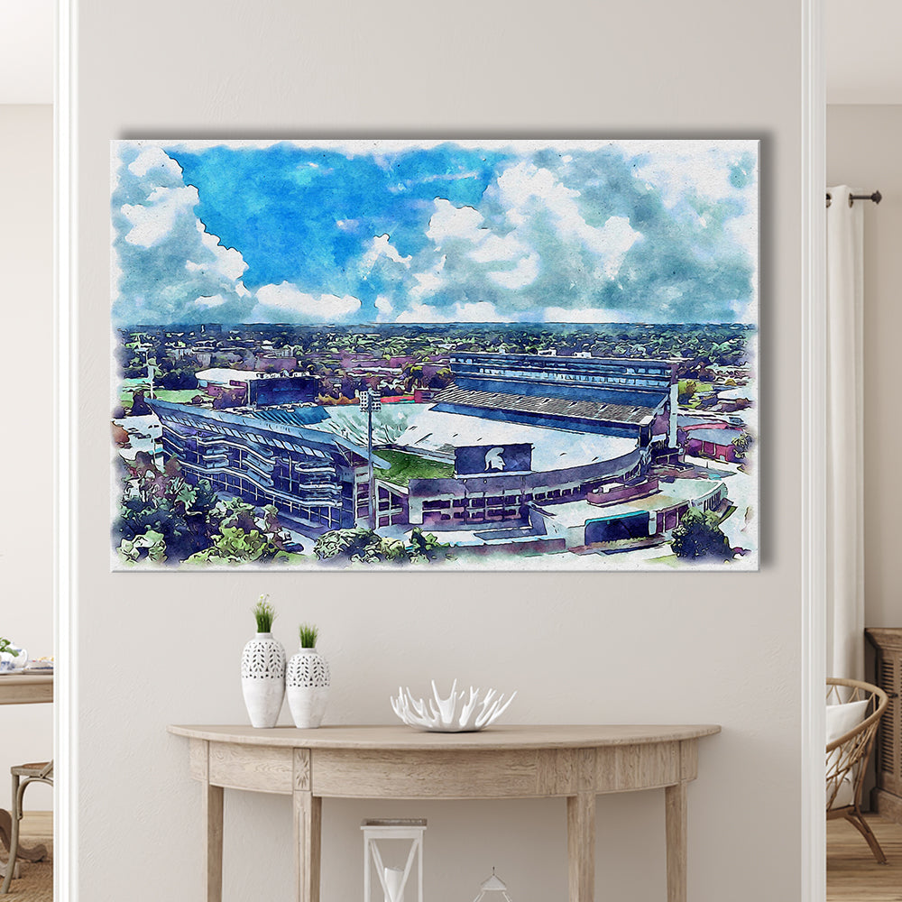 Spartan Painting Stadium Watercolor, East Lansing Michigan Watercolor, Sport Art, Gifts for him, Canvas Print Wall Art
