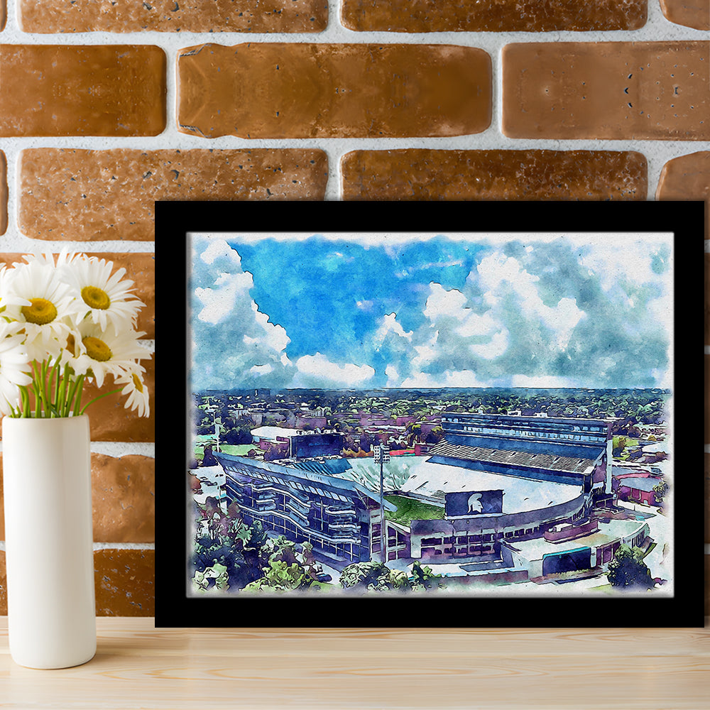 Spartan Painting Stadium Watercolor, East Lansing Michigan Watercolor, Sport Gift Art, Framed Art Print Wall Decor
