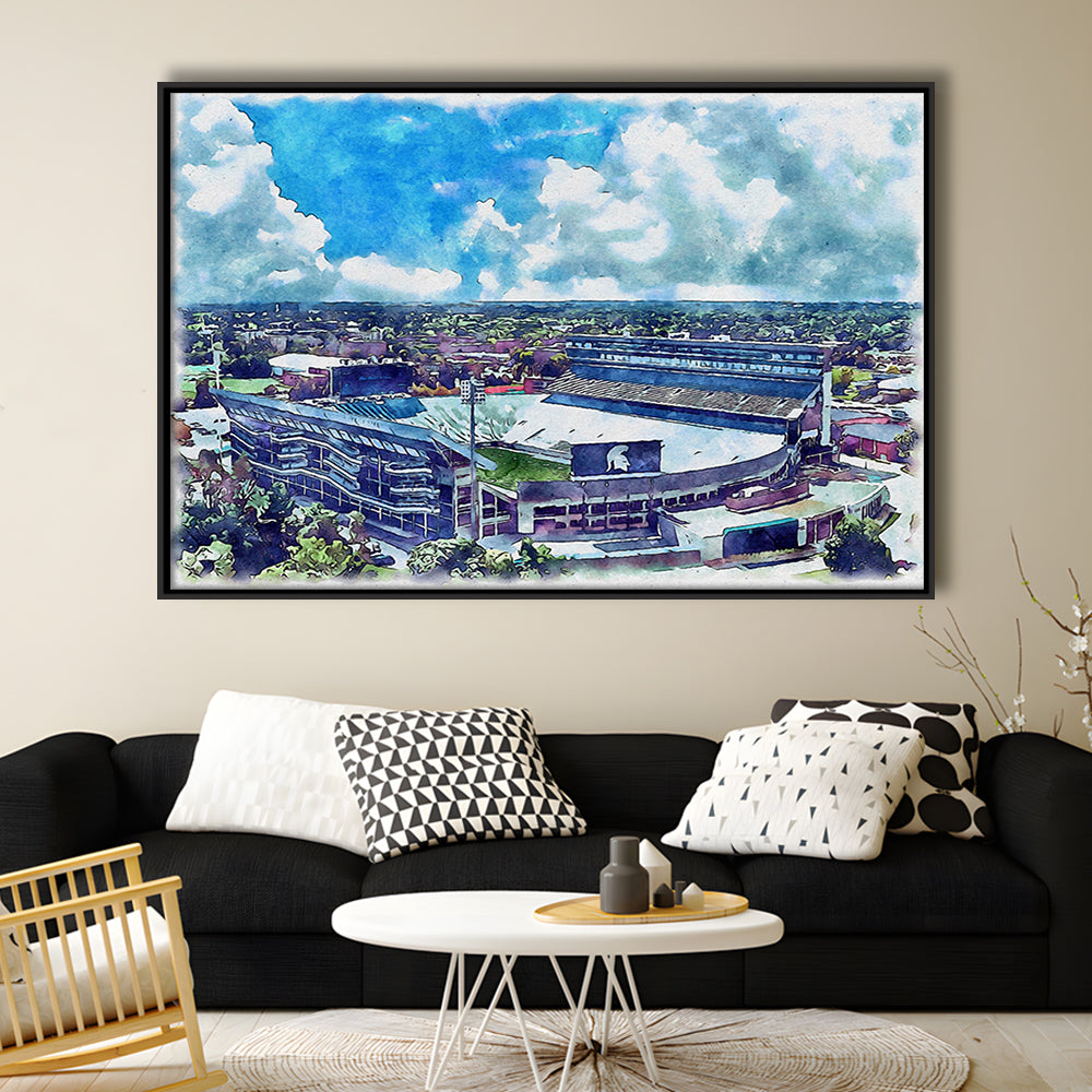 Spartan Painting Stadium Watercolor, East Lansing Michigan Watercolor, Sport Gift Art, Framed Canvas Print Wall Art