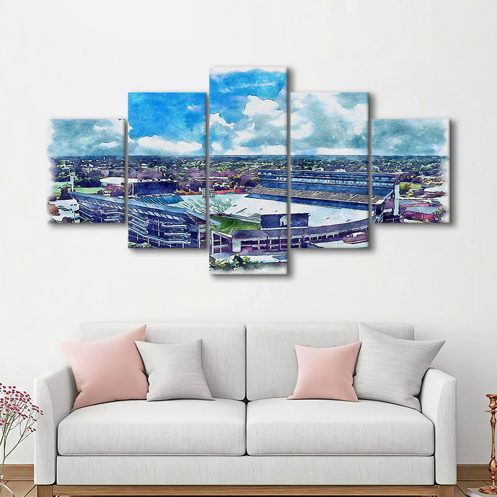 Spartan Painting Stadium Watercolor, East Lansing Michigan Watercolor, Sport Art, Mixed 5 Panel, Canvas Print Wall Art
