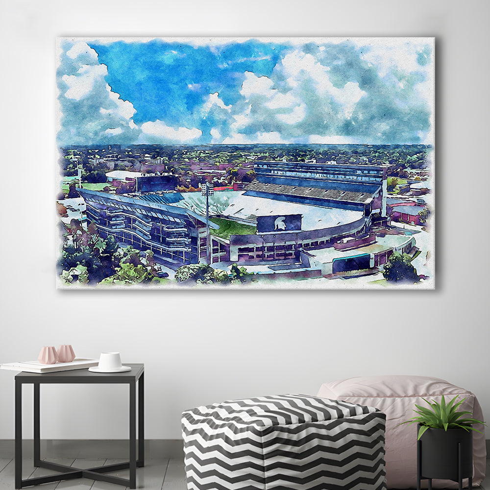Spartan Painting Stadium Watercolor, East Lansing Michigan Watercolor, Sport Art, Gifts for him, Canvas Print Wall Art