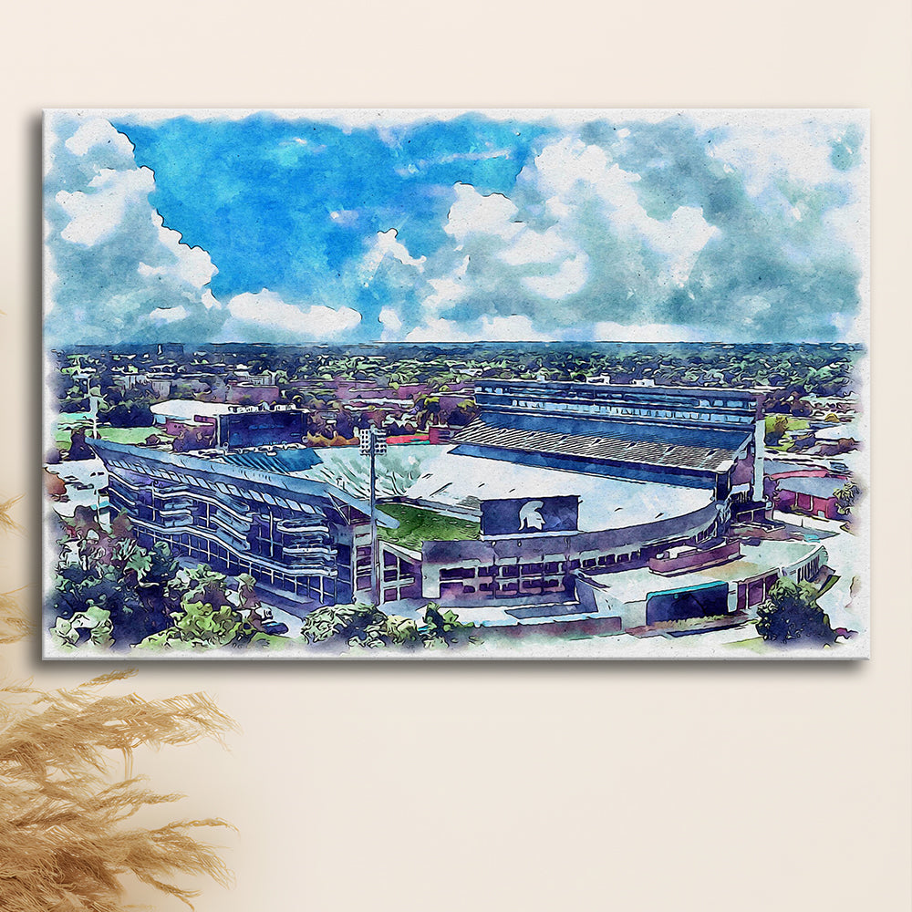 Spartan Painting Stadium Watercolor, East Lansing Michigan Watercolor, Sport Art, Gifts for him, Canvas Print Wall Art
