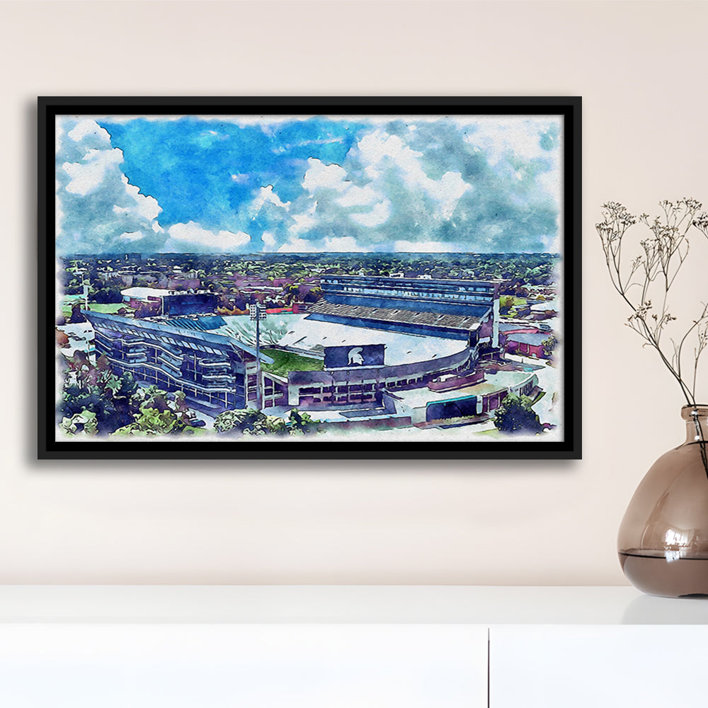 Spartan Painting Stadium Watercolor, East Lansing Michigan Watercolor, Sport Gift Art, Framed Canvas Print Wall Art
