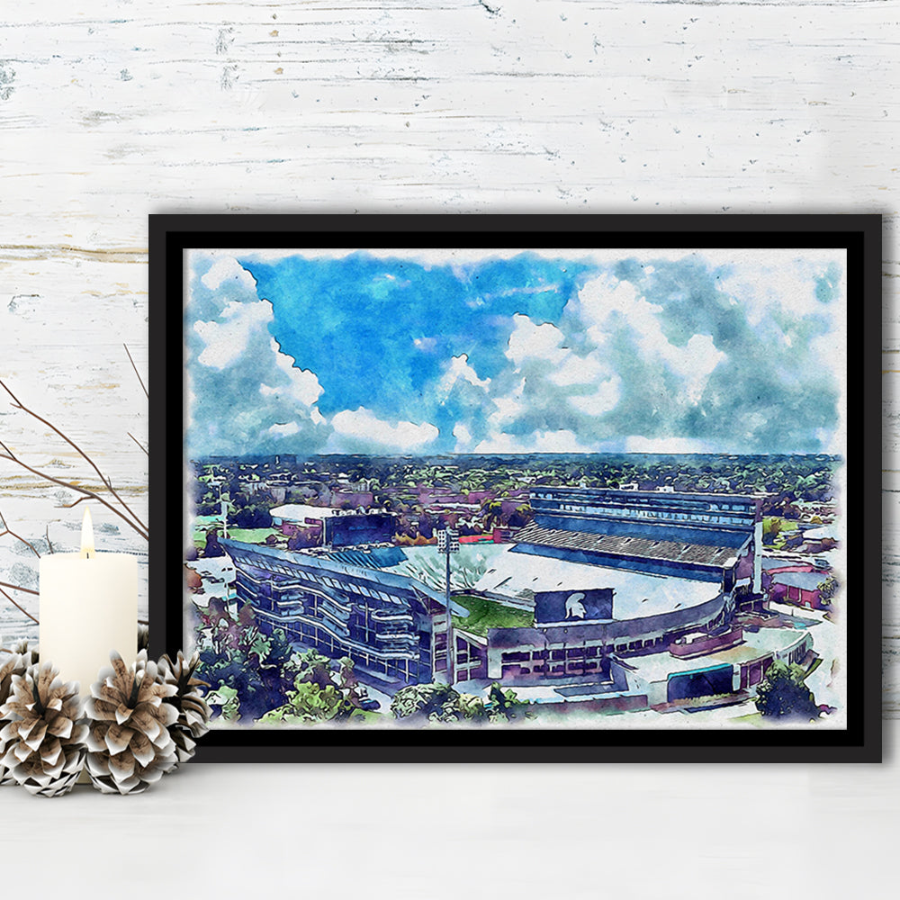 Spartan Painting Stadium Watercolor, East Lansing Michigan Watercolor, Sport Gift Art, Framed Canvas Print Wall Art