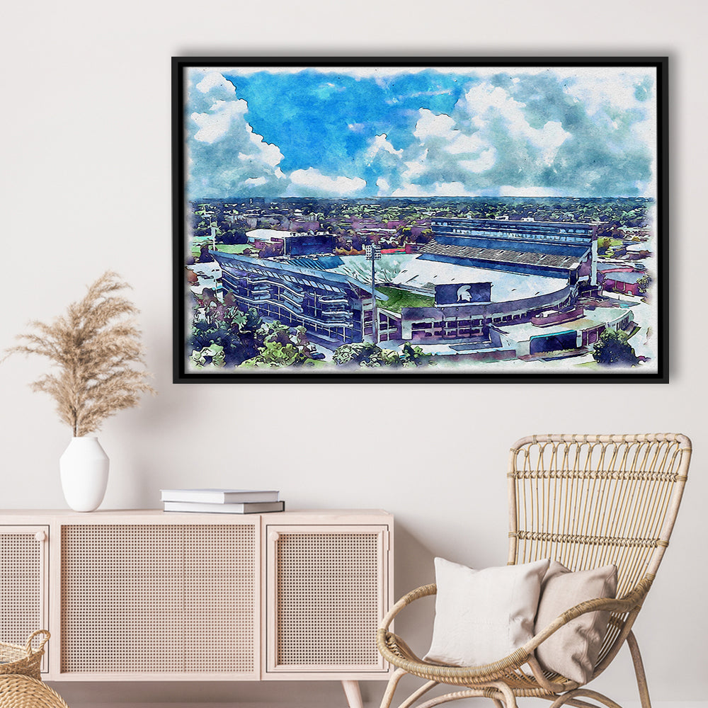 Spartan Painting Stadium Watercolor, East Lansing Michigan Watercolor, Sport Gift Art, Framed Canvas Print Wall Art