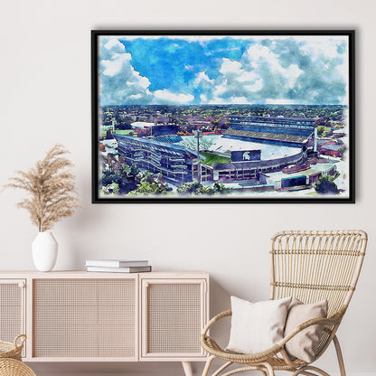 Spartan Painting Stadium Watercolor, East Lansing Michigan Watercolor, Sport Gift Art, Framed Canvas Print Wall Art