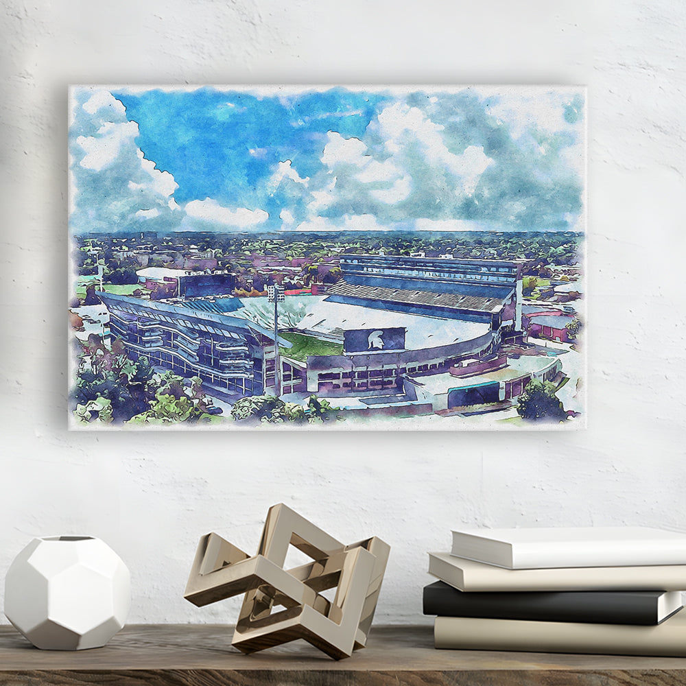 Spartan Painting Stadium Watercolor, East Lansing Michigan Watercolor, Sport Art, Gifts for him, Canvas Print Wall Art