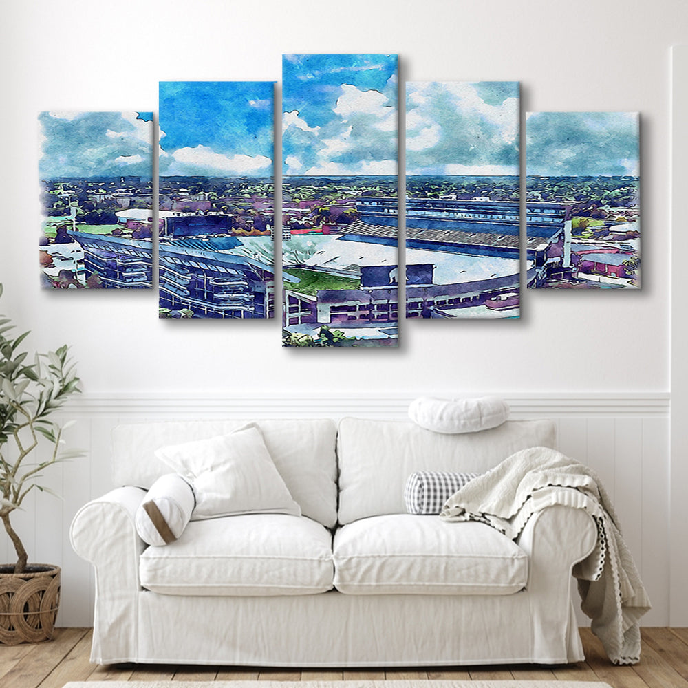 Spartan Painting Stadium Watercolor, East Lansing Michigan Watercolor, Sport Art, Mixed 5 Panel, Canvas Print Wall Art
