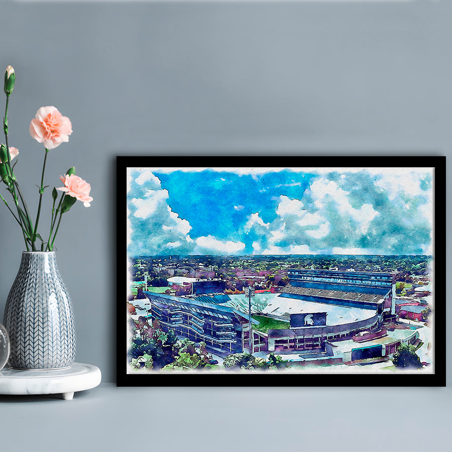 Spartan Painting Stadium Watercolor, East Lansing Michigan Watercolor, Sport Gift Art, Framed Art Print Wall Decor