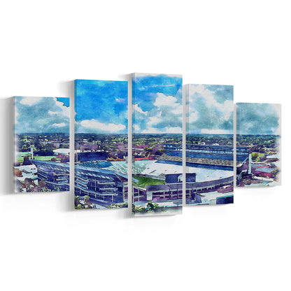 Spartan Painting Stadium Watercolor, East Lansing Michigan Watercolor, Sport Art, Mixed 5 Panel, Canvas Print Wall Art
