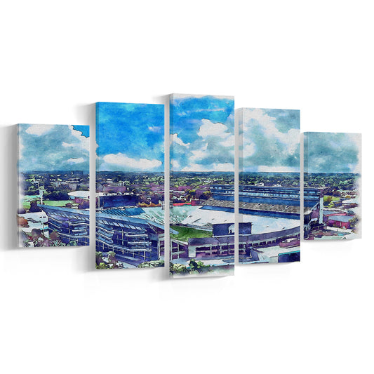 Spartan Painting Stadium Watercolor, East Lansing Michigan Watercolor, Sport Art, Mixed 5 Panel, Canvas Print Wall Art