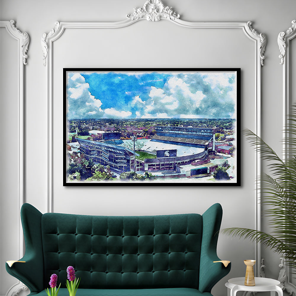 Spartan Painting Stadium Watercolor, East Lansing Michigan Watercolor, Sport Gift Art, Framed Art Print Wall Decor