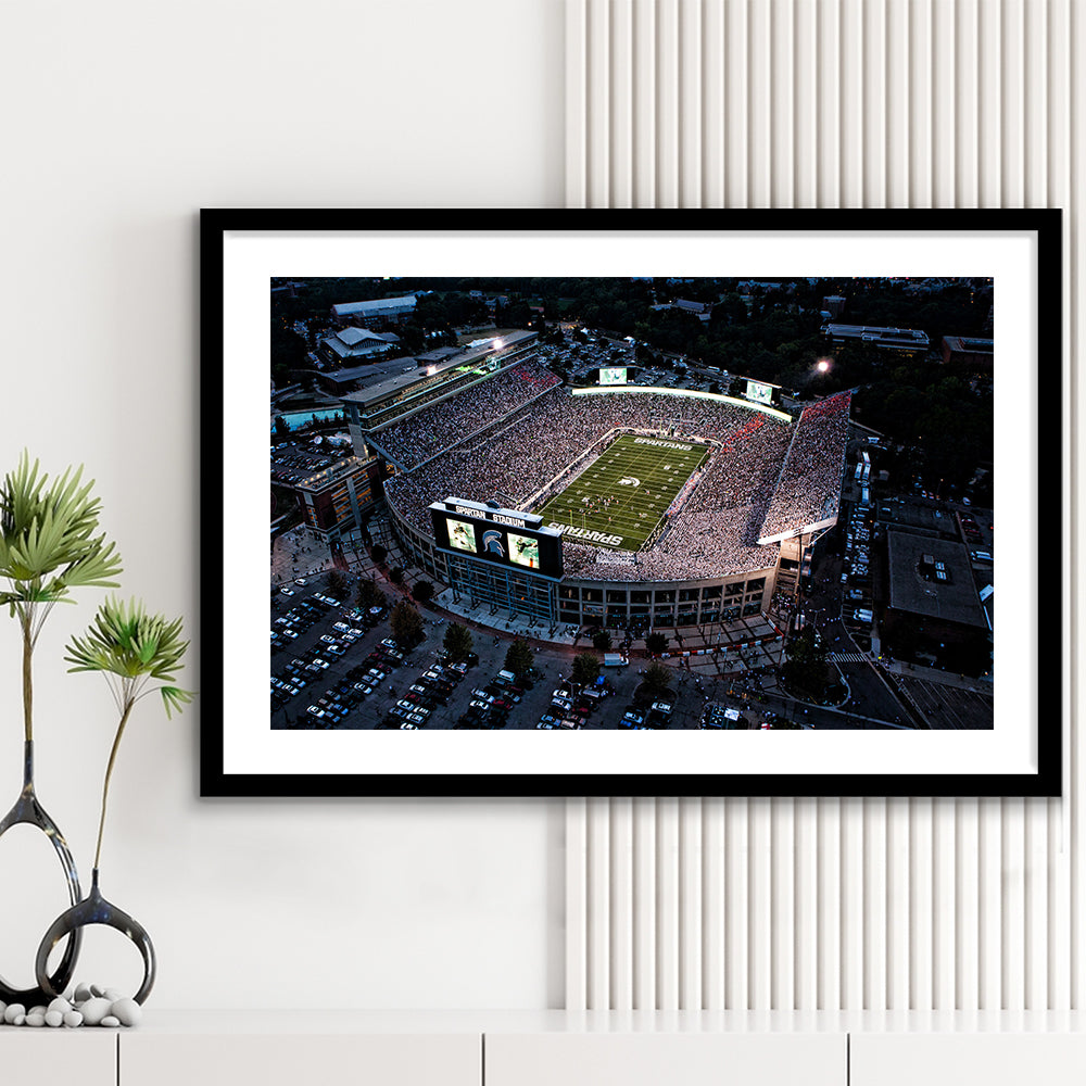 Spartan Stadium in Michigan, Stadium Canvas, Sport Art, Gift for him, White Border Framed Art Print Wall Decor